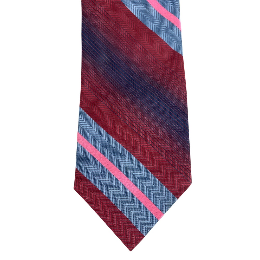 VTG Superba Dacron Tie Red Blue Pink Stripe Shadow Ombre Herringbone 52.5x3.25